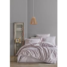 Lenjerie pat premium Lux Satin 100% Bumbac, 4 piese king size, cearsaf 240x260 cm, pilota 200x220 cm, 2 fete perne 50x70 cm, Roz Elegant, Silva