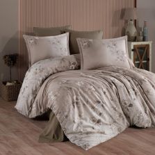 Lenjerie pat premium Lux Satin 100% Bumbac, 4 piese king size, cearsaf 240x260 cm, pilota 200x220 cm, 2 fete perne 50x70 cm, Maro Elegant, Sindarin V1