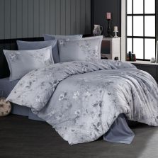 Lenjerie pat premium Lux Satin 100% Bumbac, 4 piese king size, cearsaf 240x260 cm, pilota 200x220 cm, 2 fete perne 50x70 cm, Albastru Elegant, Sindarin V2