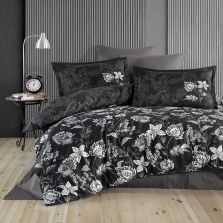 Lenjerie pat premium Lux Satin 100% Bumbac, 4 piese king size, cearsaf 240x260 cm, pilota 200x220 cm, 2 fete perne 50x70 cm, Gri Elegant, Vilya V2