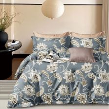 Lenjerie pat dublu extra large Percalle imprimat Bumbac 100%, 6 piese, cearsaf pat 240x260 cm, pilota 200x230 cm, 2 fete perna 50x70 cm si 70x70 cm, Eleganta Gri / Maro, Pucioasa