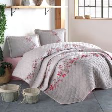 Cuvertura matlasata pat dublu, 240x260 cm si 2 Fete perne 50x70 cm, Clasy Roz LORINDA