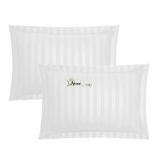 Set 2 Fete de perna 50x70 cm Damasc Bumbac 100% dunga 1 cm si tiv cu bordura 3,5 cm, Alb