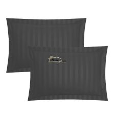 Set 2 Fete de perna 50x70 cm Damasc Bumbac 100% dunga 1 cm si tiv cu bordura 3,5 cm, Negru