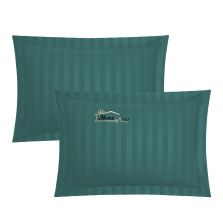 Set 2 Fete de perna 50x70 cm Damasc Bumbac 100% dunga 1 cm si tiv cu bordura 3,5 cm, Verde Petrol