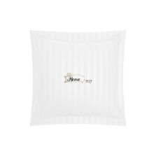 Fata de perna Damasc Bumbac 100% dunga 1 cm, 40 x 40 cm si tiv cu bordura 3,5 cm, Alb