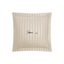 Fata de perna Damasc Bumbac 100% dunga 1 cm, 40 x 40 cm si tiv cu bordura 3,5 cm, Bej Cappuccino