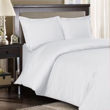 Lenjerie de pat dublu Damasc Bumbac 100% HoReCa gros cu dunga 1 cm, 4 piese, cearsaf pat 220x240 cm, cearsaf pilota 200x220 cm, 2 fete perne 50x70cm Alb