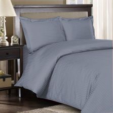 Lenjerie de pat dublu Damasc Bumbac 100% HoReCa gros cu dunga 1 cm, 4 piese, cearsaf pat 220x240 cm, cearsaf pilota 200x220 cm, 2 fete perne 50x70cm Gri Antracit