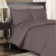 Lenjerie de pat dublu Damasc Bumbac 100% HoReCa gros cu dunga 1 cm, 4 piese, cearsaf pat 220x240 cm, cearsaf pilota 200x220 cm, 2 fete perne 50x70cm Maro