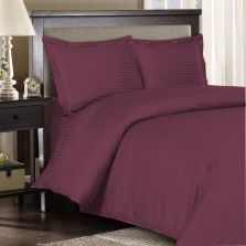 Lenjerie de pat dublu Damasc Bumbac 100% HoReCa gros cu dunga 1 cm, 4 piese, cearsaf pat 220x240 cm, cearsaf pilota 200x220 cm, 2 perne 50x70cm Mov, Pucioasa 