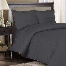 Lenjerie de pat dublu Damasc Bumbac 100% HoReCa gros cu dunga 1 cm, 4 piese, cearsaf pat 220x240 cm, cearsaf pilota 200x220 cm, 2 fete perne 50x70cm Negru