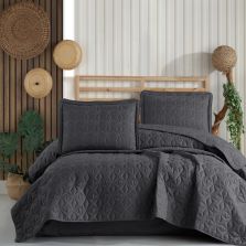 Cuvertură pat 2 persoane matlasată, 240x260 cm și 2 Fețe perne 50x70 cm, Clasy Negru ARYES V2