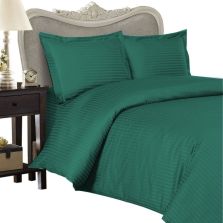 Lenjerie de pat dublu Damasc Policoton dunga 1 cm, 4 piese, cearsaf pat 220x230 cm, cearsaf pilota 180x220 cm, 2 fete perna 50x70 cm Verde
