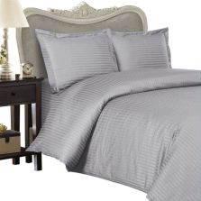 Lenjerie de pat dublu Damasc Policoton dunga 1 cm, 4 piese, cearsaf pat 220x230 cm, cearsaf pilota 180x220 cm, 2 fete perna 50x70 cm Gri Deschis