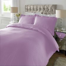 Lenjerie de pat dublu king size Damasc Policoton dunga 1 cm, 4 piese, cearsaf pat 230x260 cm, cearsaf pilota 200x230 cm, 2 fete perna 50x70 cm Lila