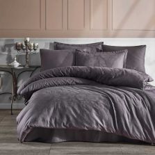 Lenjerie pat dublu Jacquard 100% Bumbac 6 piese, cearsaf pat 240x260 cm, pilota 200x220 cm, 2 fete perne 50x70 si 70x70 cm, Clasy, Maro ARVEN