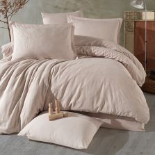 Lenjerie pat dublu Jacquard 100% Bumbac 6 piese, cearsaf pat 240x260 cm, pilota 200x220 cm, 2 fete perne 50x70 si 70x70 cm, Clasy, Roz Pudra MARLET V3