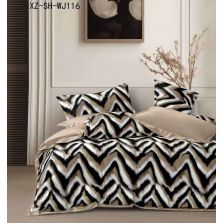 Lenjerie pat dublu Finet Bumbac 6 piese cu husa saltea 160x200 sau 180x200 cm, pilota 200x230 cm, 2 fete perna 50x70 si 70x70 cm, Bej Cappuccino/Negru, Pucioasa 