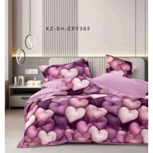 Lenjerie pat dublu Finet Bumbac 6 piese cu husa saltea 160x200 sau 180x200 cm, pilota 200x230 cm, 2 fete perna 50x70 si 70x70 cm, Roz/Mov, Pucioasa 