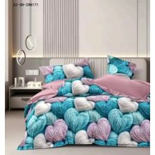 Lenjerie pat dublu Finet Bumbac 6 piese cu husa saltea 160x200 sau 180x200 cm, pilota 200x230 cm, 2 fete perna 50x70 si 70x70 cm, Roz / Albastru, Pucioasa 