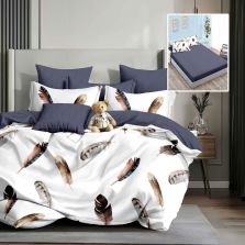 Lenjerie pat dublu Finet Bumbac 6 piese cu husa saltea 160x200 sau 180x200 cm, pilota 200x230 cm, 2 fete perna 50x70 si 70x70 cm, Antracit, Pucioasa ABIGAIL