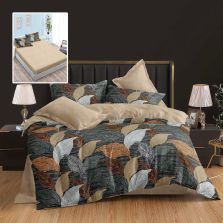 Lenjerie pat dublu Finet Bumbac 6 piese cu husa saltea 160x200 sau 180x200 cm, pilota 200x230 cm, 2 fete perna 50x70 si 70x70 cm, Bej, Pucioasa AVA