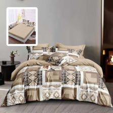 Lenjerie pat dublu Finet Bumbac 6 piese cu husa saltea 160x200 sau 180x200 cm, pilota 200x230 cm, 2 fete perna 50x70 si 70x70 cm, Bej, Pucioasa BENGA