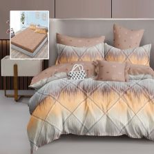 Lenjerie pat dublu Finet Bumbac 6 piese cu husa saltea 160x200 sau 180x200 cm, pilota 200x230 cm, 2 fete perna 50x70 si 70x70 cm, Bej-Gri, Pucioasa EMMA