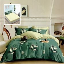 Lenjerie pat dublu Finet Bumbac 6 piese cu husa saltea 160x200 sau 180x200 cm, pilota 200x230 cm, 2 fete perna 50x70 si 70x70 cm, Verde, Pucioasa HF6P266