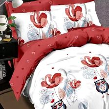 Lenjerie de pat dublu bumbac Finet 6 piese cu elastic la cearsaf 180 x 200 cm, Modern, Rosu Alb, Ralex Pucioasa HF6P61