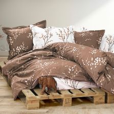 Lenjerie pat Bumbac Ranforce 4 piese cearsaf pat 240x260 cm, pilota 200x220 cm, 2 fete perne 50x70 cm, Alb / Maro, RNFN255 Ralex Pucioasa