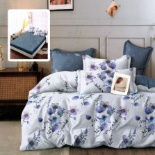 Lenjerie pat dublu Finet Bumbac 6 piese cu husa saltea 160x200 sau 180x200 cm, pilota 200x230 cm, 2 fete perna 50x70 si 70x70 cm, Albastru, Pucioasa VICTORIA 