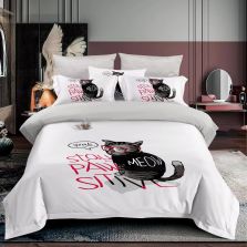 Lenjerie de pat 1 persoana bumbac Finet 3D 3 piese 160 x 230 cm, Pisicuta cu ochelari, Alb, Pucioasa F1P14