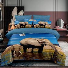 Lenjerie de pat 1 persoana bumbac Finet 3D 3 piese 160 x 230 cm, Elefanti, Albastru, Pucioasa F1P26
