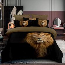 Lenjerie de pat 1 persoana bumbac Finet 3D 3 piese 160 x 230 cm, Leu, Bej Negru, Pucioasa F1P7