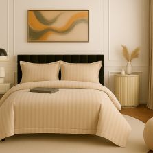 Lenjerie pat dublu XXL Damasc Policoton, cearsaf pat 230x260 cm, pilota 200x230 cm, 2 fete perne 50x70 cm, Cappuccino IMP10