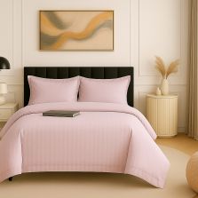 Lenjerie pat dublu XXL Damasc Policoton, cearsaf pat 230x260 cm, pilota 200x230 cm, 2 fete perne 50x70 cm, Roz Pudra IMP26