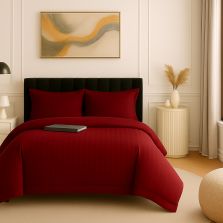 Lenjerie pat dublu XXL Damasc Policoton, cearsaf pat 230x260 cm, pilota 200x230 cm, 2 fete perne 50x70 cm, Roșu Brunat IMP29