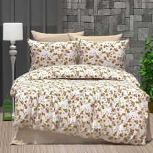 Lenjerie de pat dublu Bumbac Ranforce 4 piese cearsaf pat 240 x 260 cm, pilota 200x230 cm, 2 fete perne 50x70 cm, Crengute, Alb / Bej, Ralex Pucioasa  