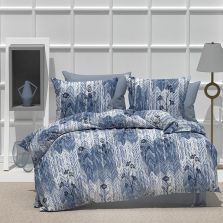 Lenjerie de pat dublu Bumbac Ranforce 4 piese cearsaf pat 240 x 260 cm, pilota 200x230 cm, 2 fete perne 50x70 cm, Imprimeu cu flori, Gri / Albastru, Ralex Pucioasa 