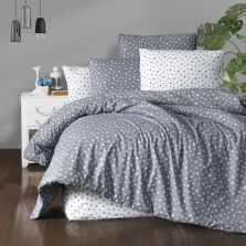 Lenjerie pat Bumbac Ranforce 4 piese cearsaf pat 240x260 cm, pilota 200x220 cm, 2 fete perne 50x70 cm, Alb / Gri Deschis, RNFN262 Ralex Pucioasa