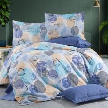 Lenjerie pat Bumbac Ranforce 4 piese cearsaf pat 240x260 cm, pilota 200x220 cm, 2 fete perne 50x70 cm, Galben / Albastru, Ralex Pucioasa