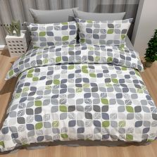 Lenjerie pat Bumbac Ranforce 4 piese cearsaf pat 240x260 cm, pilota 200x220 cm, 2 fete perne 50x70 cm, Verde / Gri, Ralex Pucioasa