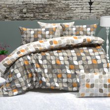 Lenjerie pat Bumbac Ranforce 4 piese cearsaf pat 240x260 cm, pilota 200x220 cm, 2 fete perne 50x70 cm, Crem / Maro, Ralex Pucioasa 