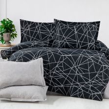 Lenjerie pat Bumbac Ranforce 4 piese cearsaf pat 240x260 cm, pilota 200x220 cm, 2 fete perne 50x70 cm, Alb / Negru, Ralex Pucioasa