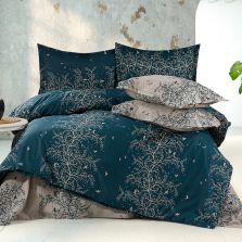 Lenjerie pat Bumbac Ranforce 4 piese cearsaf pat 240x260 cm, pilota 200x220 cm, 2 fete perne 50x70 cm, Albastru / Maro, Ralex Pucioasa