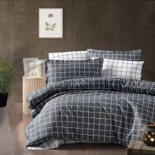 Lenjerie pat Bumbac Ranforce 4 piese cearsaf pat 240x260 cm, pilota 200x220 cm, 2 fete perne 50x70 cm, Alb / Negru, RNFN42 Ralex Pucioasa 