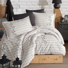 Lenjerie de pat dublu Bumbac Ranforce Boutique 4 piese, cearsaf pat 240x260 cm, pilota 200x220 cm, 2 fete perne 50x70 cm, Clasy Bej DEZZA