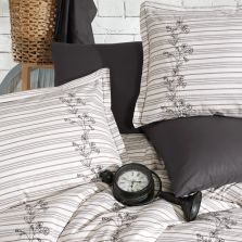 Lenjerie de pat dublu Bumbac Ranforce Boutique 4 piese, cearsaf pat 240x260 cm, pilota 200x220 cm, 2 fete perne 50x70 cm, Clasy Bej DEZZA